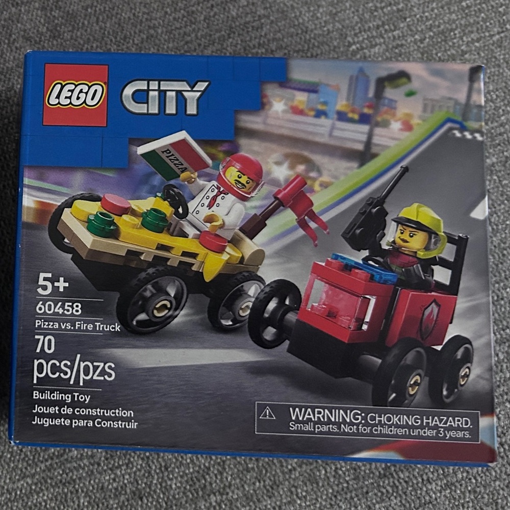 LEGO City Pizza and Fire Truck Set with Red and Yellow